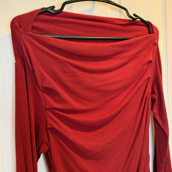 Cider Red Cowl Neck Off Shoulder Ribbed Top Size M - Picture 5 of 7